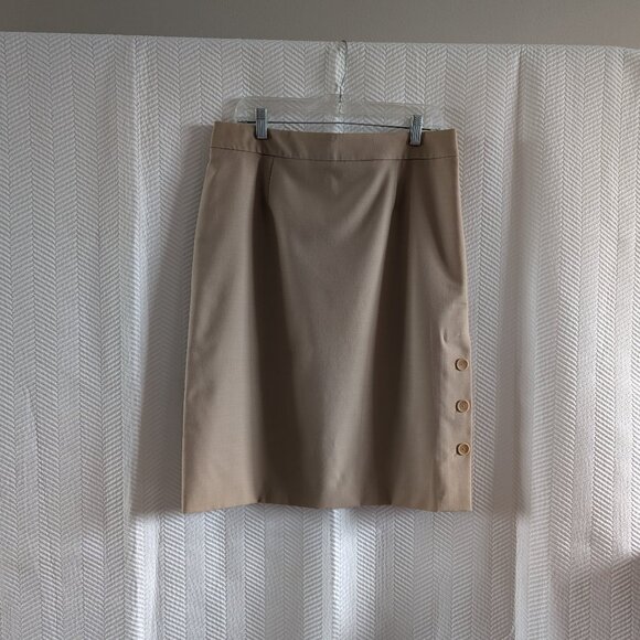 UN JOUR AILLEURS Paris Wool Blend Beige Pencil Skirt Size 10 Office - Picture 1 of 11